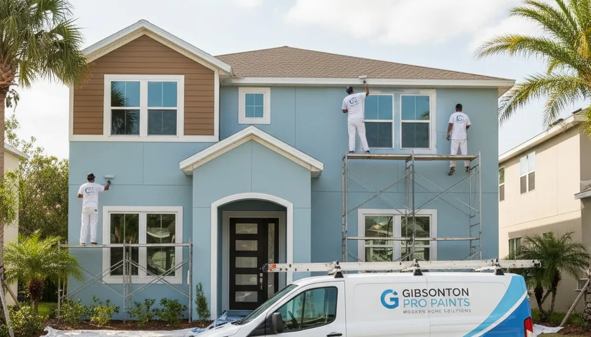Professional house painters working on exterior home repaint in Tampa, FL