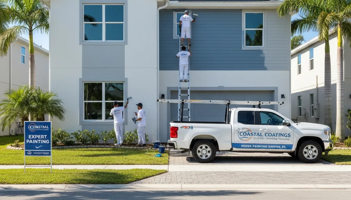 Professional house painters working on residential exterior in Tampa FL