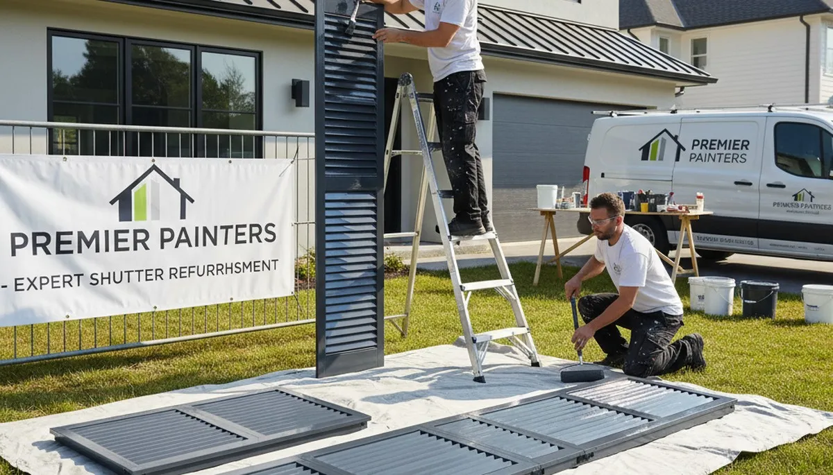 Professional shutter painting and refinishing on a coastal home in Tampa, FL