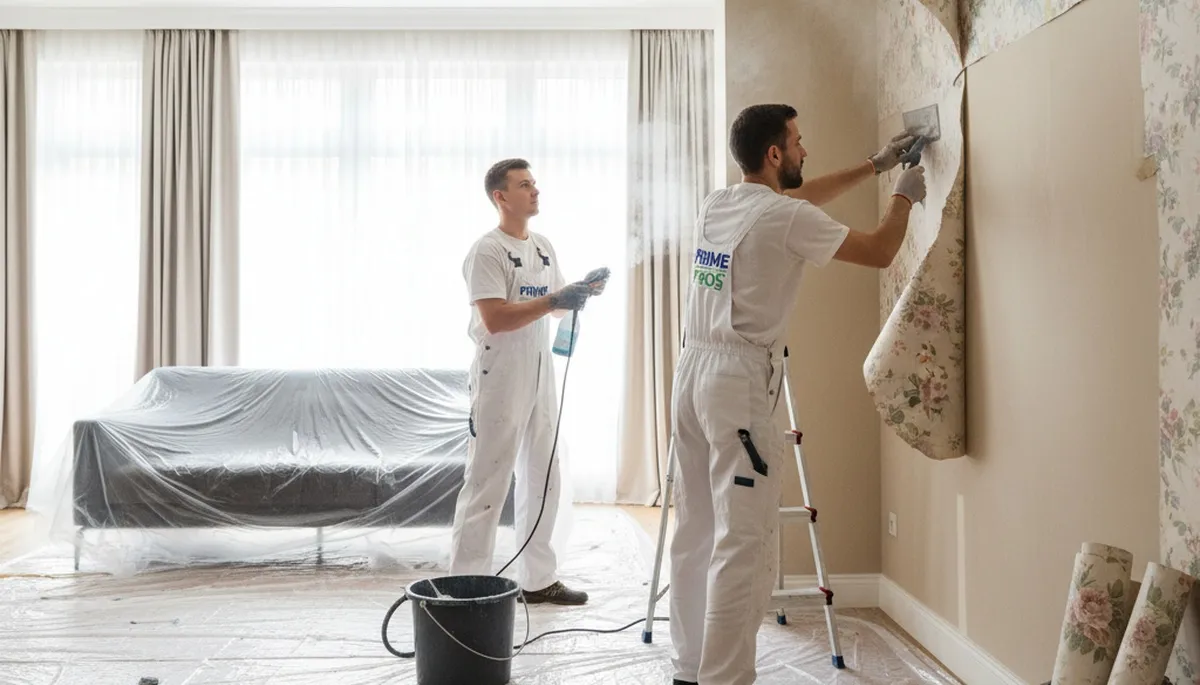 Professional wallpaper removal service in Tampa FL preparing walls for new paint or finish